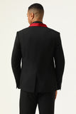 3 Piece Black Red Shawl Lapel Men's Formal Suits