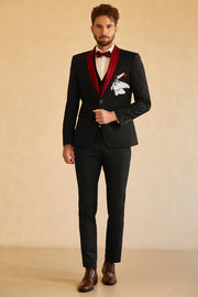 Black Red Shawl Lapel Men's 3 Piece Prom Suits