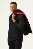 3 Piece Black Red Shawl Lapel Men's Formal Suits