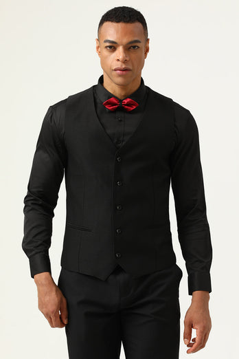 3 Piece Black Red Shawl Lapel Men's Formal Suits