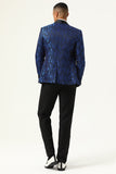 One Button Blue Shawl Lapel Jacquard Men's Formal Blazer