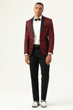 One Button Blue Shawl Lapel Jacquard Men's Formal Blazer