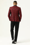 One Button Red Shawl Lapel Jacquard Men's Formal Blazer