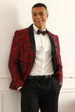 One Button Red Shawl Lapel Jacquard Men's Formal Blazer