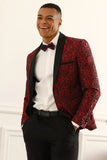 One Button Red Shawl Lapel Jacquard Men's Formal Blazer