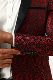 One Button Red Shawl Lapel Jacquard Men's Formal Blazer