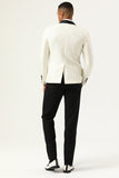 One Button White Shawl Lapel Jacquard Men's Formal Blazer