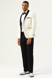 One Button White Shawl Lapel Jacquard Men's Formal Blazer