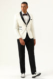 One Button White Shawl Lapel Jacquard Men's Formal Blazer