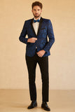 Red Shawl Lapel Jacquard One Button Men's Prom Blazer