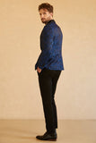 Blue Shawl Lapel Jacquard Men's Prom Blazer