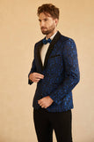 Blue Shawl Lapel Jacquard Men's Prom Blazer