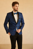 Blue Shawl Lapel Jacquard Men's Prom Blazer