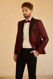 Blue Shawl Lapel Jacquard One Button Men's Prom Blazer