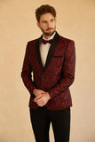 Blue Shawl Lapel Jacquard Men's Prom Blazer