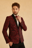 Red Shawl Lapel Jacquard One Button Men's Prom Blazer