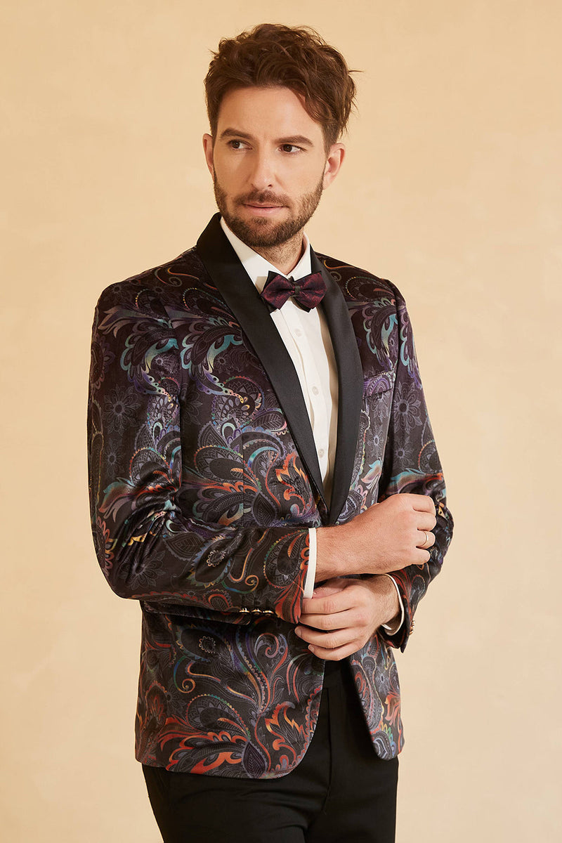 Load image into Gallery viewer, Black Jacquard Shawl Lapel One Button Men&#39;s Prom Blazer