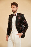 Black Red Single-Breasted Two-Button Printed Men's Blazer