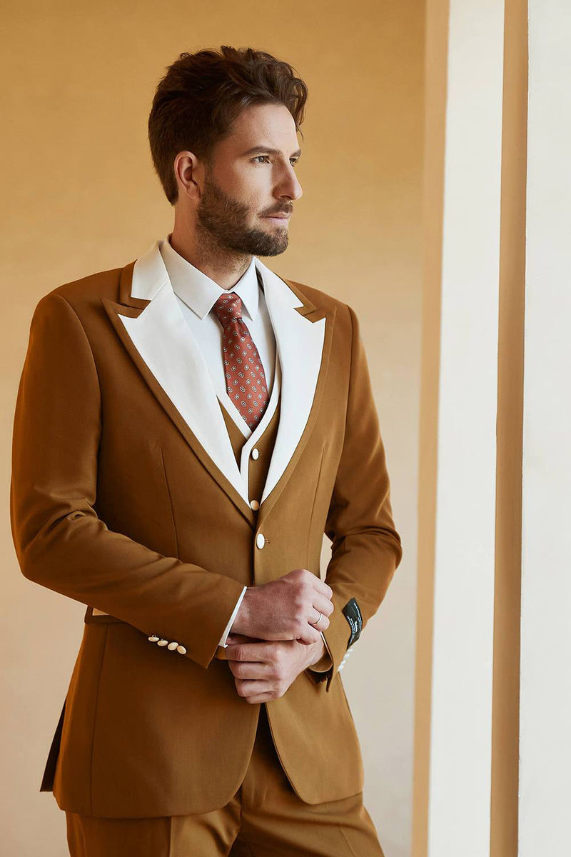 Load image into Gallery viewer, Peak Lapel Single Button Brown Men&#39;s Wedding Suits