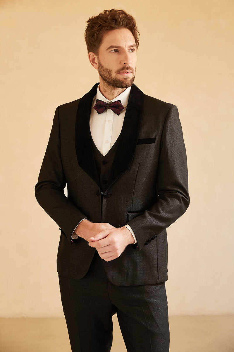 Load image into Gallery viewer, Shawl Lapel One Button Black Wedding Suits For Men