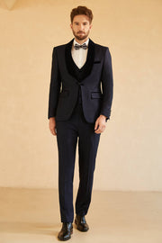 Navy Shawl Lapel One Button Wedding Suits For Men