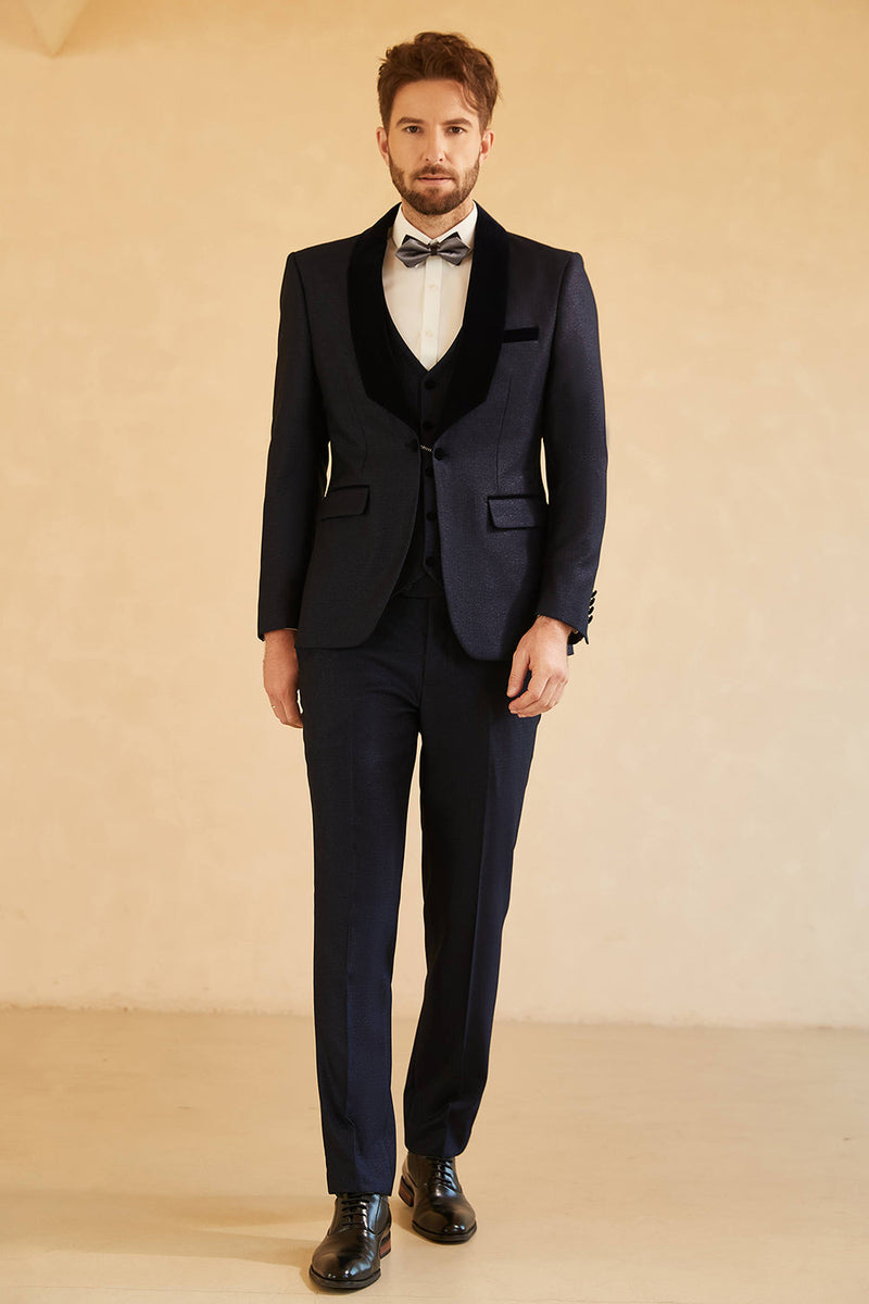 Load image into Gallery viewer, Shawl Lapel One Button Navy Wedding Suits For Men