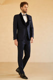 Navy Shawl Lapel One Button Wedding Suits For Men