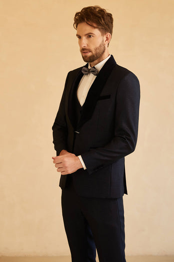 Navy Shawl Lapel One Button Wedding Suits For Men