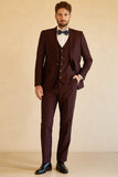 Peak Lapel Single Button Burgundy Men's Wedding Suit