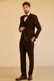 Notched Lapel Two Button Dark Brown 3 Piece Suit Wedding