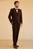 Notched Lapel Two Button Dark Brown 3 Piece Suit Wedding