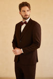 Notched Lapel Two Button Dark Brown 3 Piece Suit Wedding