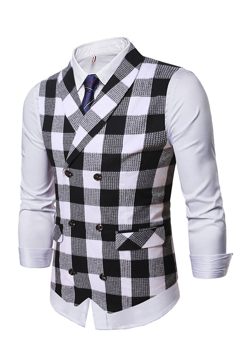 Load image into Gallery viewer, Shawl Collar Double Breasted Plaid Men&#39;s Suit Vest