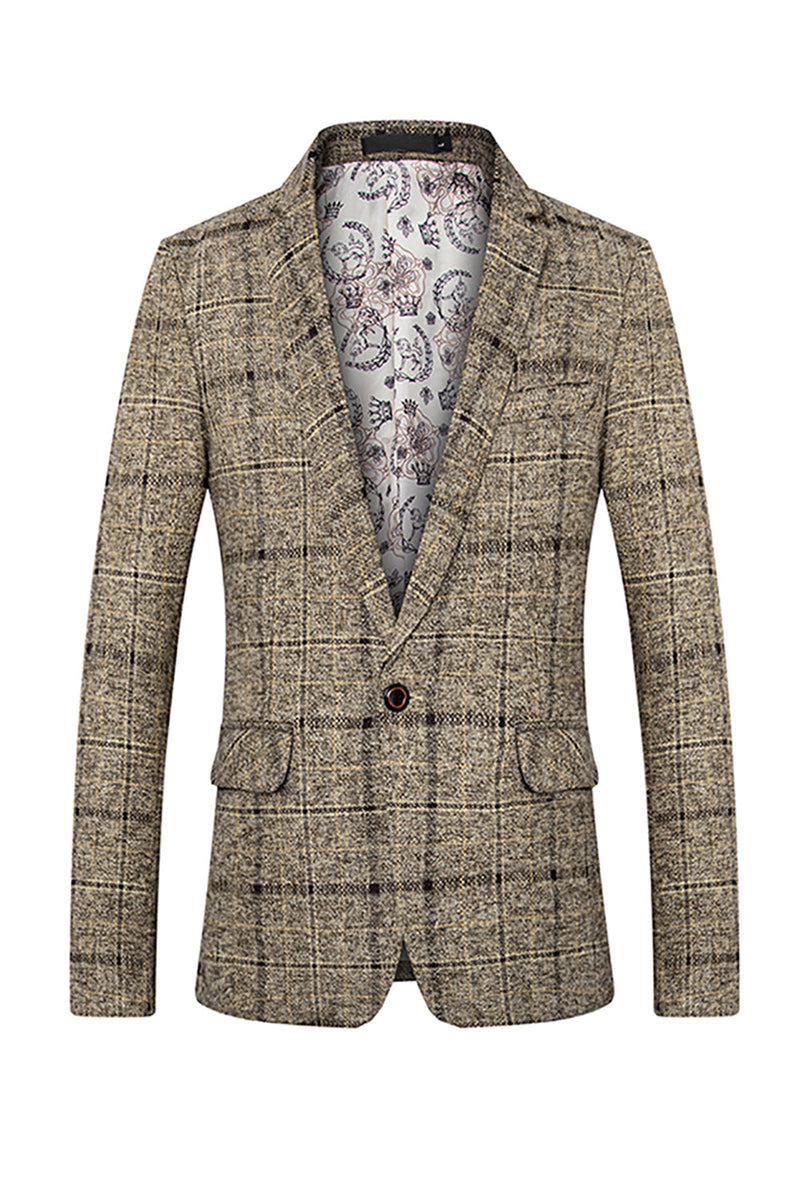 Load image into Gallery viewer, Grey Grid Notched Lapel Men&#39;s Blazer