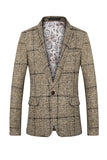 Grey Grid Notched Lapel Men's Blazer