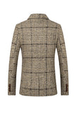 Grey Grid Notched Lapel Men's Blazer