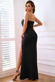 Sheath Sweetheart Black Formal Dress with Split Front