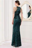 Mermaid Halter Dark Green Sequins Long Formal Dress