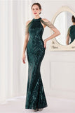 Mermaid Halter Dark Green Sequins Long Formal Dress