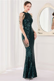 Mermaid Halter Dark Green Sequins Long Formal Dress