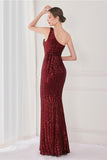 Colorful One Shoulder Sequined Mermaid Evening Dress