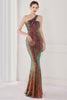 Load image into Gallery viewer, Colorful One Shoulder Sequined Mermaid Evening Dress