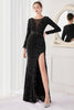 Load image into Gallery viewer, Burgundy Sequined Long Sleeves Evening Dress with Slit