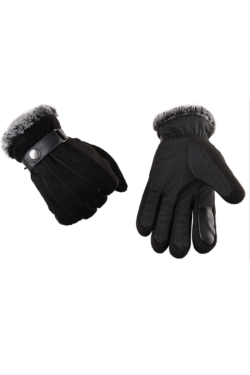 Load image into Gallery viewer, Black Buckled Pigskin Warm Winter Men Gloves with Feather