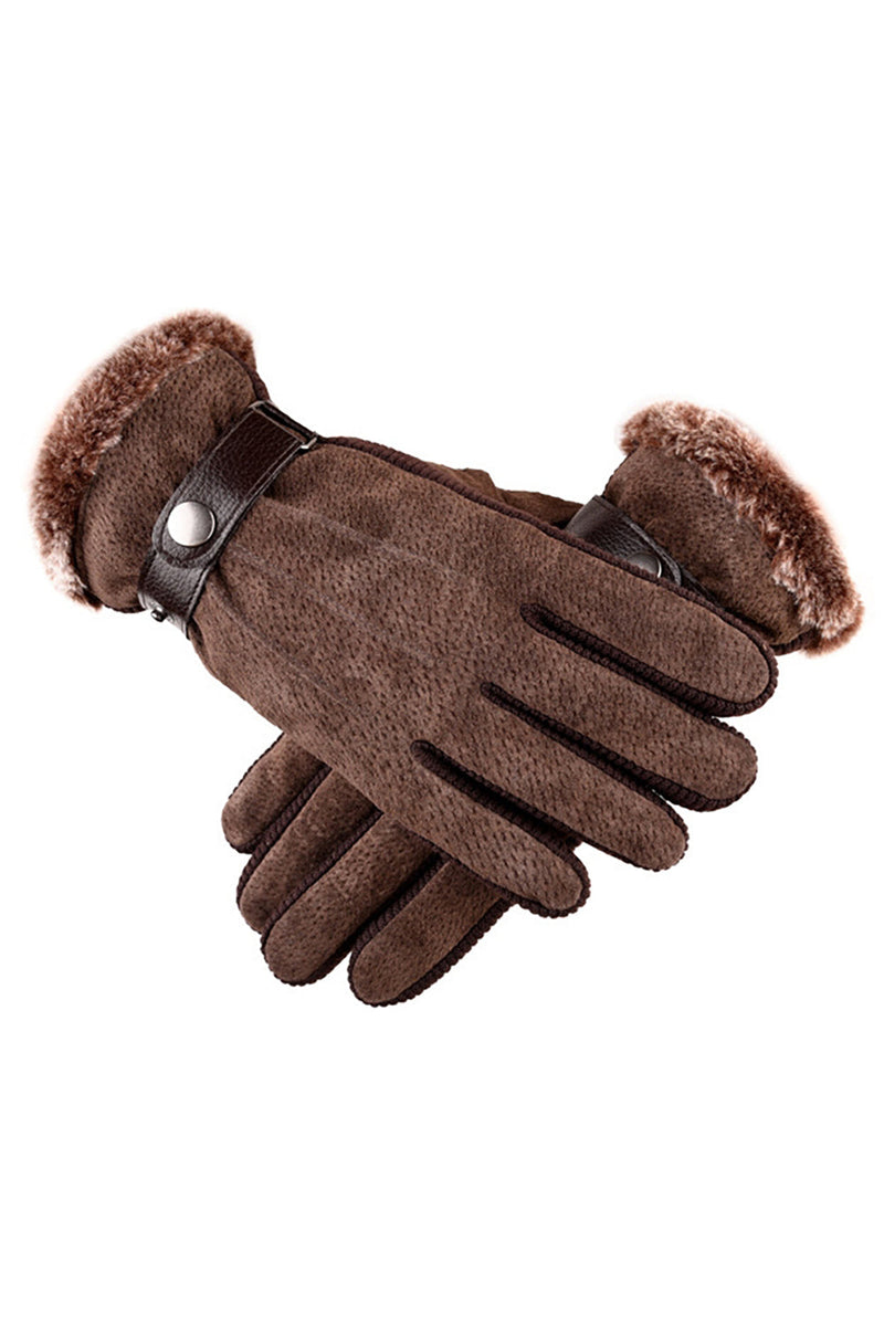 Load image into Gallery viewer, Black Buckled Pigskin Warm Winter Men Gloves with Feather