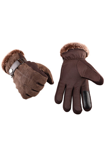 Black Buckled Pigskin Warm Winter Men Gloves with Feather