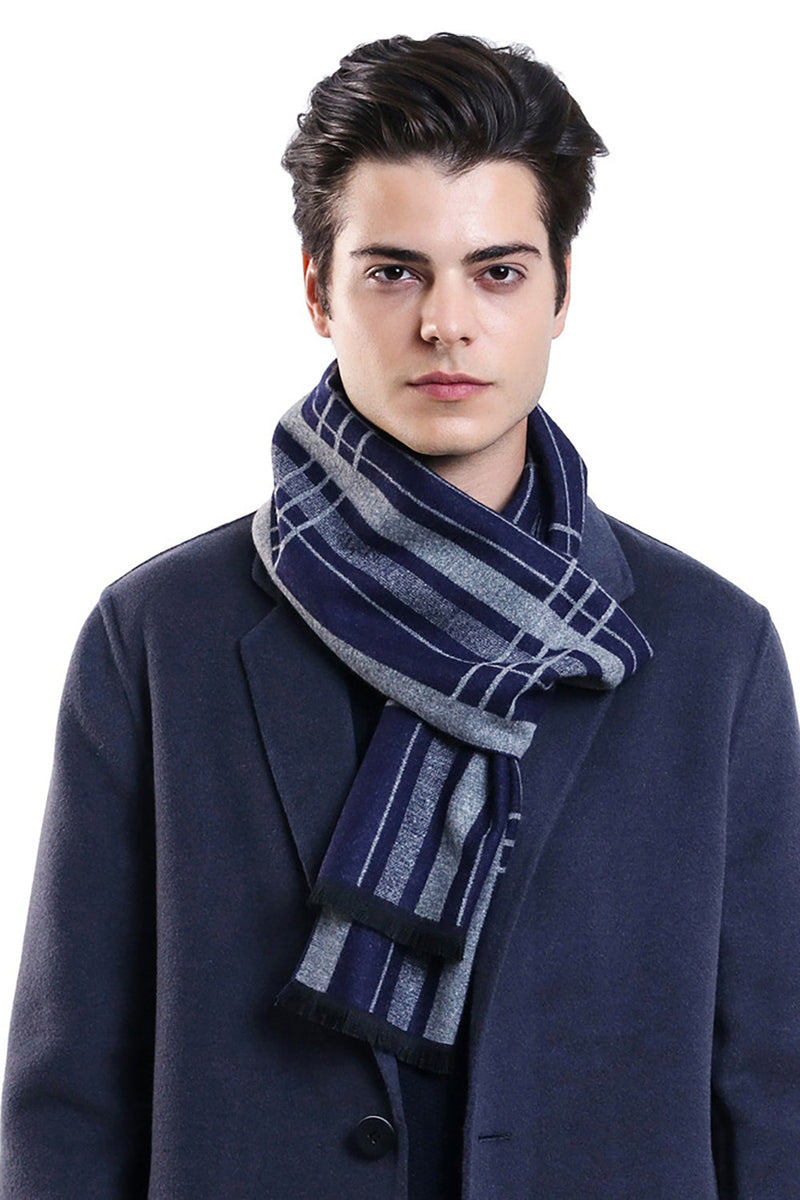 Load image into Gallery viewer, Navy Pinstriped Warm Winter Scarf For Men