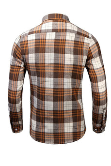 Brown Striped Plaid Plus Size Men's Shirt