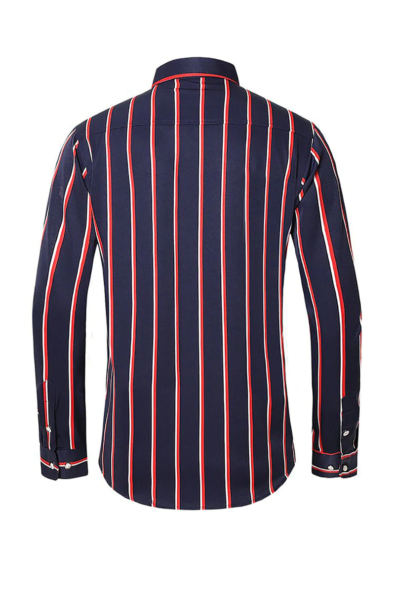 Load image into Gallery viewer, Black Red Striped Plus Size Men&#39;s Long Sleeve Shirt