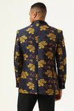 Yellow Flower Shawl Lapel Jacquard Men's Formal Blazer